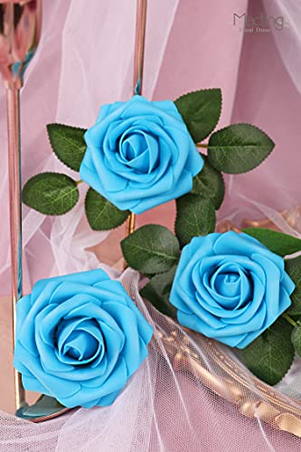 MACTING Artificial Flower Roses 30PCS Real Touch Fake Foam Roses with Stem Fake Flowers for DIY Wedding Bridal Bouquets Party Baby Shower Home Indoor Outdoor Spring Mothers Day Decor(Dark Teal Blue) - color: Dark Teal Blue, size: 30PCS