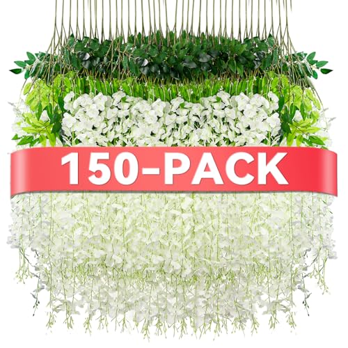 Alotiki Wisteria Hanging Flowers,Fake Hanging Flowers,Wisteria artificiales Garland for Home Wedding Arch Floral Party Garden Ceremony Outdoor Decor,3.6 feet Long(150,White) - color: White, size: 150