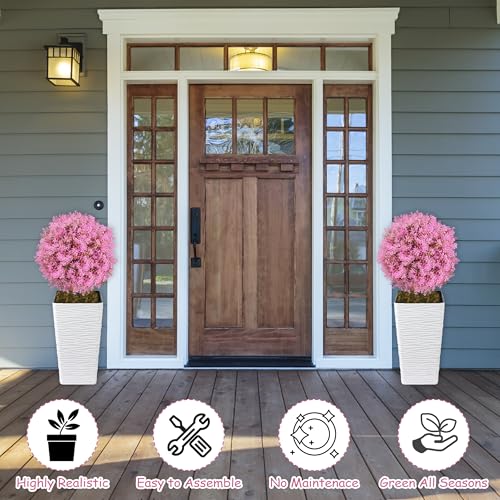 Sunnyglade 25.5" Set of 2 Artificial Lilac Flowers Tree, Faux Lilac Shrub Bushes with Ground Spike, UV Resistant Fake Delphinium Antirrhinum for Indoor, Garden, Yard, Porch, Patio Decor (Pink) - color: Pink