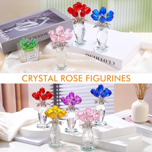 Ornalrist Crystal Purple Rose Flower Figurines - Glass Rose Bouquet Gifts for Women Mom Wife Girlfriend on Valentines Christmas Mothers Day Wedding Party - color: Purple