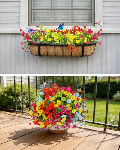 Artificial Flowers for Outdoors, 20 Bundles UV Resistant Faux Flowers for Outdoor Planters, Realistic Morning Glory Outdoor Faux Plants for Porch, Patio, Window Box, Garden Decoration