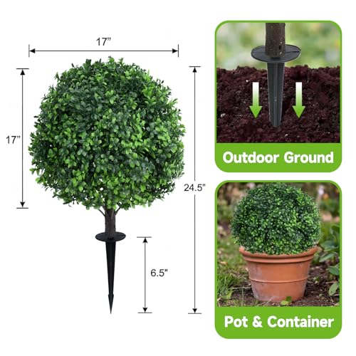Dense Leafy Artificial Boxwood Topiary Ball Trees 24 Inch, Set of 2 Fake Plants Outdoor with Ground Spike, UV Resistant Faux Boxwood Bushes for Garden Patio Front Porch Decor - color: Boxwood