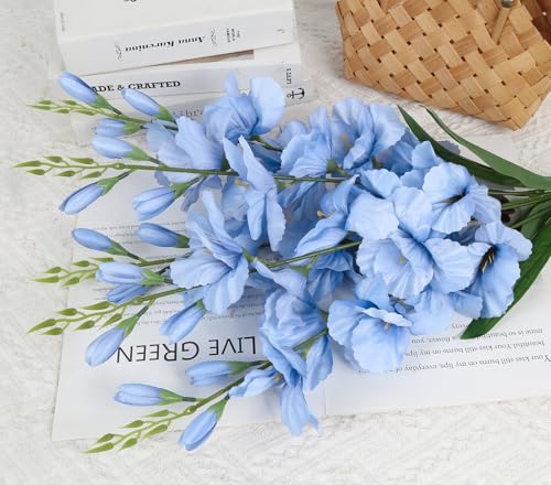 2 Bundles Gladiolus Artificial Flowers 10 Heads 26.38" Light Blue Flowers Faux Gladiolus Flowers for Wedding Centerpieces, Home Table Party Decor(Light Blue) - color: Light Blue