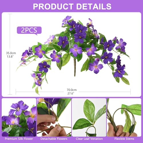Homsunny Artificial Fake Flowers Plants Outdoor, 2PCS Realistic Faux Silk Flowers UV Resistant Fake Outdoor Flowers for Spring Outside Porch Garden and Home Patio Yard Decor (Double Purple) - color: B01 Deep Purple+ Light Purple