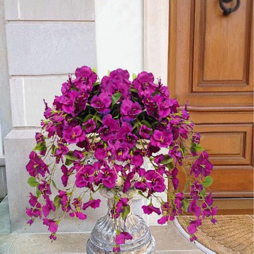 Artificial Fake Hanging Flowers Plants for Outdoor, Faux Silk Hibiscus Long Trailing Vines Realistic UV Resistant for Home Indoor Outside Front Porch Planter Patio Yard Decor,2Pcs (Purple) - color: Purple