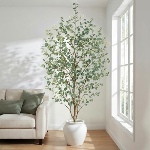 8FT Artificial Eucalyptus Tree Indoor, Faux Eucalyptus Tree with 901 Silk Leaves, Tall Fake Tree - Artificial Tree Indoor for Living Room Office Bedroom Home Decor - size: 8ft