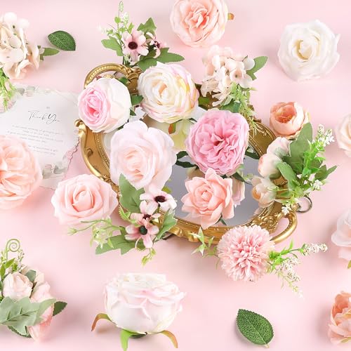 AGIRL Rose Artificial Flowers Combo Fake Flowers Pink Roses Silk Flowers with Stems for DIY Bridal Wedding Bouquets Centerpieces Arrangements Table Party Baby Shower Home Decor - color: Blush Pink