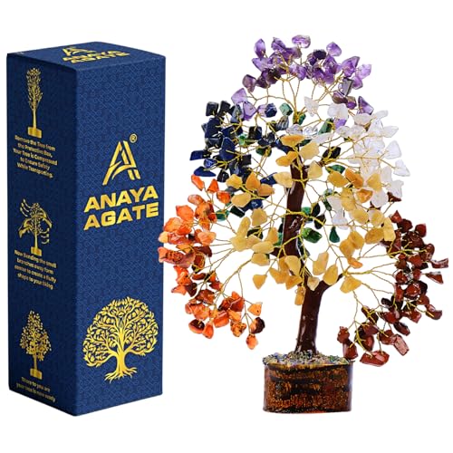 7 Chakra Tree of Life Crystal Tree | 300 Natural Gemstone Beads | Healing Crystal Tree for Housewarming, Positive Energy, Money & Good Luck | Birthday Gift for Women, Men, Mom, Sister & Friends - color: #3 Seven Chakra Golden Wire Tree (300 Beads)