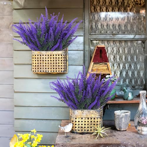 Lavender Flowers Artificial 6 pcs Faux Fake Plants Artificial Lavender Stems Bouquet Plastic Plant Decor for Indoor Outdoor Home Table Wedding Party (Purple) - color: 6bundles--lavender Purple
