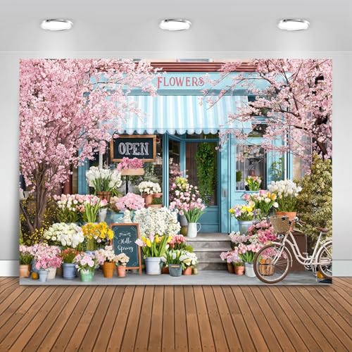 Mocsicka Spring Flowers Backdrop Pink Floral Flower Shops Party Wall Picture Decorations Vintage Photography Background Party Supplies Photo Studio Props (Pink, 10x8ft(120"x96")) - size: 10x8ft(120"x96")