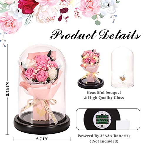 Mothers Day Rose Gifts, Flower Gifts for Women,Rose in Glass Dome with 2 Light Modes,Light Up Rose Flowers,Valentines Anniversary Birthday Gifts for Women, Mom, Wife, Girlfriend - color: Romantic Rose