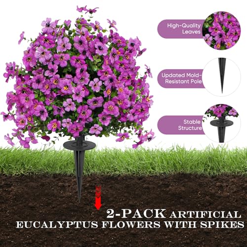 FAJUNZH Artificial Topiary Bushes for Outdoors with Spike, Boxwood Ball Fake Shrubs UV Resistant Faux Plants for Indoor Outdoor Fall Thanksgiving Halloween Decor (Purple Violet) - color: Purple Violet