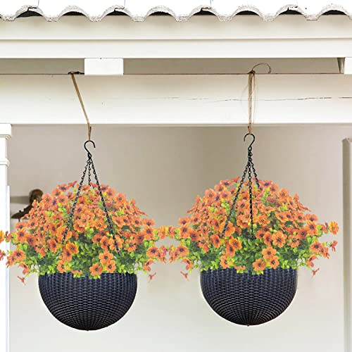 Grunyia 10 Bundles Artificial Flowers Outdoor UV Resistant Fake Flowers No Fade Faux Plants Garden Porch Window Box Decorating (Orange) - color: Orange