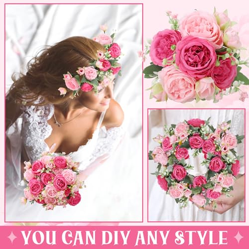 8 Pack Pink, Hot Pink Peonies Artificial Flowers, Fake Silk Hydrangea Bouquet for Bridal Wedding Home Table Decor Reusable Dining Opening Ceremony Birthday Arrangement Faux Floral - color: Pink,hot Pink