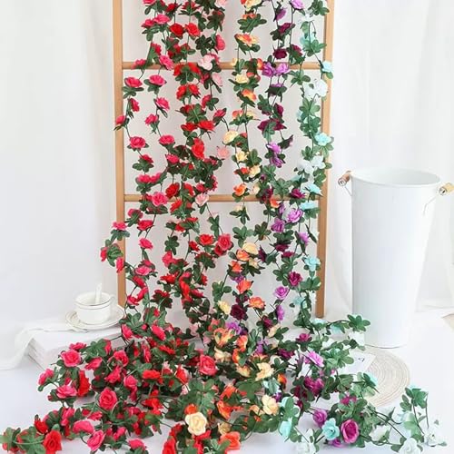 3PCS Artificial Flowers Spring Flower Garland 23.7FT Artificial Rose Vine Hanging Decoration for Wedding Wall Arch Party Backdrop (Orange) - color: Orange