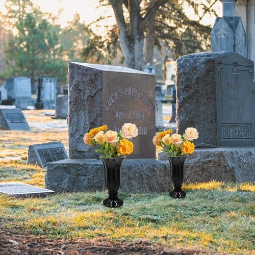 2 Pack Cemetery Vase for Grave Decorations with Metal Spike, Ceramics Cemetery Vase Decorations for Grave, Memorial Grave Markers, Graveside Decor Sign for Grave Outdoor Yard Lawn - size: 2 Pack