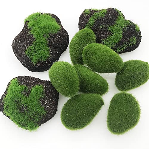 Woohome 38 PCS Artificial Moss Rocks Decorative Faux Green Moss Covered Stones, 30 PCS Green Moss Balls and 8 PCS Brown Stone Moss Decor for Floral Arrangements, Fairy Gardens and Crafting - color: 38 Pcs Brown