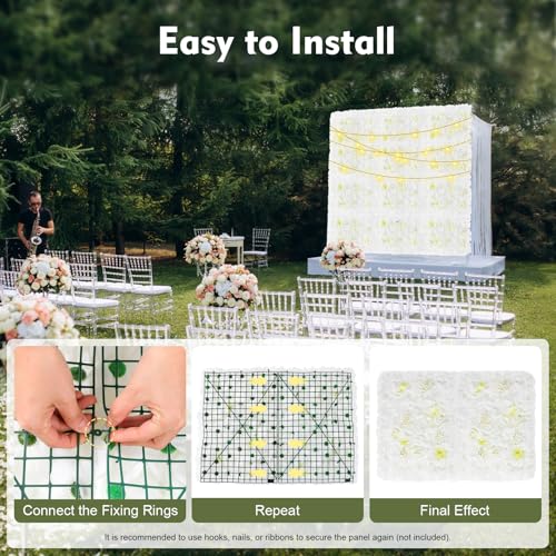 Artificial Flower Wall Panels, Silk Wedding Flower Wall Backdrop Panel, 3D Floral Panel Artificial Floral Wall Mat Flower Screen for Photo Party Wedding Wall Background Decor (12PCS White) - color: 12pcs White