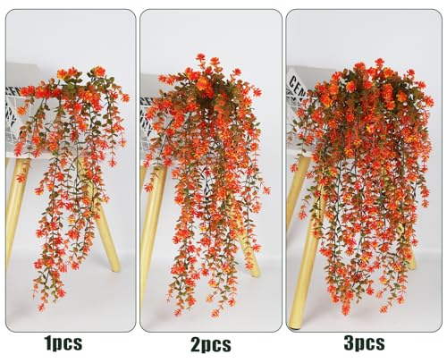Fall Artificial Hanging Plants Artificial Fall Flowers Faux Autumn Plants Faux Hanging Plants Artificial Plants Fake Plants for for Thanksgiving Indoor Outdoor House Wedding Garden Party (Salmon) - color: Salmon, size: Hanging Plants