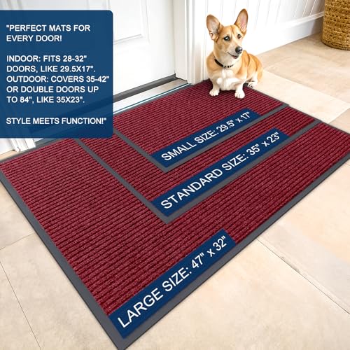 OLANLY Front Door Mat Indoor Outdoor Entrance, Waterproof Heavy Duty Doormat, Fade Resistant, Low Profile, Easy Clean Patio Porch Welcome Floor Mats for Entry, 33x21, Wine Red - color: Wine Red, size: 33" X 21"