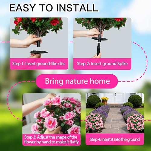 Artificial Flowers for Outdoors, Faux Outdoor Plants Fake Plants Topiary Balls Artificial Outdoor Set of 2 with Ground Spike for Home Front Porch Patio Garden Decor (Pink) - color: Pink