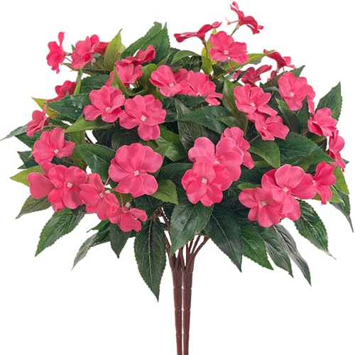Fake Flowers Artificial Flowers for Outdoor,Artificial Plant Artificial Impatiens Bouquet Flowers for Outdoors Decoration,Silk Spring Artificial Plants for Outdoors Indoor Decor 2PCS(Rose - color: Rose Red-2