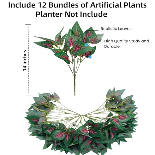 Artificial Plants for Outdoor Porch Planters, Realistic Faux Coleus Greenery UV Resistant, Fake Silk Look Real Bushes Shrubs for Outside Front Door Patio Pots Spring Summer Decor, 12 Bundles - color: Red