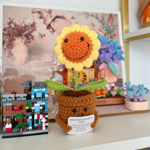 Artificial Crochet Flowers, Handmade Knit Floral Arrangements for Home Decor, Wedding Bouquet Centerpiece Gift for Mother’s Day, Birthday, Anniversary, Kitchen, Office Desk (Smiling Sunflower-01) - color: Smiling Sunflower-01