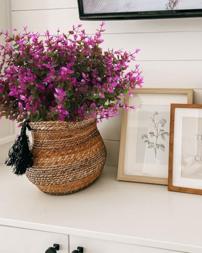 RECUTMS Artificial Flowers, Fake Outdoor UV Resistant Plants Faux Plastic Greenery Shrubs Indoor Outside Hanging Planter Home Kitchen Office Wedding, Garden Decor,8 Packs(Fuchsia Eucalyptus) - color: Fuchsia Eucalyptus, size: 8 Pcs