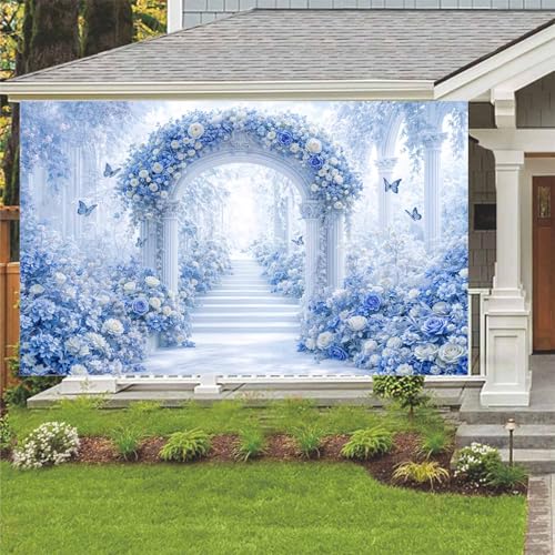 6X4ft Floral Photography Backdrop, Dreamlike Wedding Portrait Photo Background Romantic Blue Flowers Backdrop, Baby Bridal Shower Wedding Birthday Party Background Banner Decor, Blue-2 - color: Blue-2, size: 6x4ft