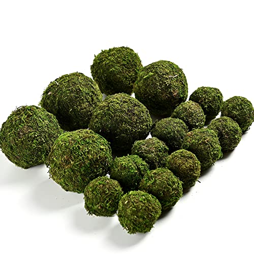 Usmola 18pcs Fake Moss Balls, 6pcs 3.2" Faux Green Balls + 12pcs 2" Artificial Moss Decorative Balls for Centerpiece Bowls (Fresh Green)