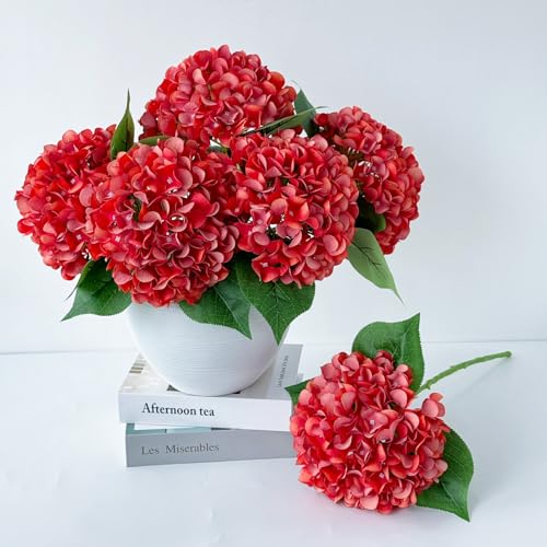 ZYTUYO 5 Pcs Orange Silk Hydrangeas Aritificial Flower Boho Dried Touch 20'' Faux Hydrangeas for Fall Home Decor Kitchen Living Room Porch Wreath Xmas Wedding Flower Arrangement - color: Orange
