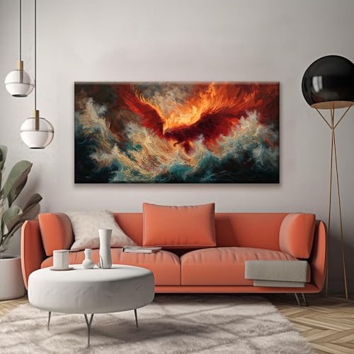 Abstract Wall Art Decor Red Retro Fire Phoenix Art Prints Abstract Artwork Decor Modern Wall Art For Living Room Bedroom Kitchen Office Canvas Prints 24x48 Inch - color: Red, size: 48"L x 24"W