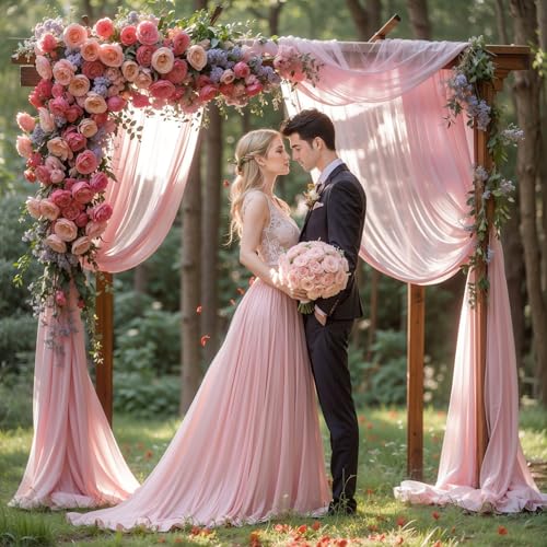 Wedding Arch Draping Fabric, 1 Panel 18FT Dusty Rose Sheer Backdrop Curtain Chiffon Fabric Drapery Voile Scarf Draping Panels for Wedding Archway Ceremony Curtain Valance Party Decoration - color: Dusty Rose, size: (1 Panel )6 Yards/18ft