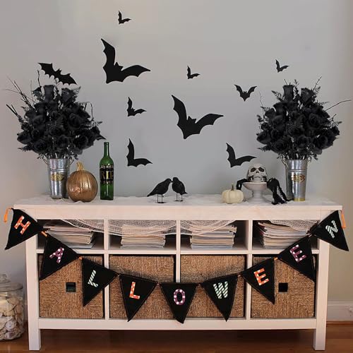 XONOR Artificial Rose Flowers - 4 Bouquets Realistic Fake Black Silk Roses for Halloween Party Fall Harvest Festival Home Centerpieces Decoration (Pack of 4, Black) - color: Black