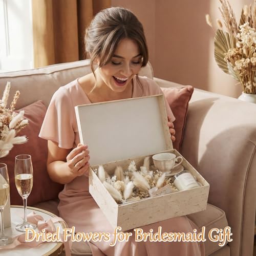 Suncalla 6 Pcs Bridesmaid Proposal Gifts Bouquets Mini 6 Inch Dried Flower Bouquets Will You Be My Bridesmaid Card for Bridal Shower Wedding Bachelorette Party Proposal Box(White,Boho) - color: White, style: boho
