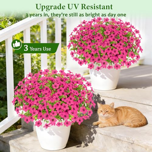 Elyum Artificial Flowers for Outdoors, 18 Bundles Artificial Plants & Flowers Outdoor, UV Resistant Faux Flowers Outdoor Fake Flowers for Outside Porch Window Box Decoration(Rose Red) - color: Rose Red, size: 18 Pack