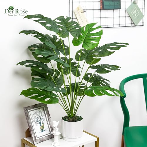 Der Rose 28" Fake Plants Large Artificial Monstera Faux Potted Plants Indoor Tall for Outdoor Living Room House Floor Front Porch Tree Decor (Pack of 2) - size: 28" (Pack of 2)