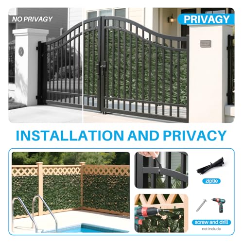Patio Paradise 6'x12'-1Pc Faux Ivy Fence Privacy Screen Artificial Greenery Wall Backdrop,Fake Grass Wall Panels for Outside Apartment Balcony,Vine Leaf Decor for Outdoor Patio Chain Link - color: Faux Laurel Leaves- Dark Green, size: 6' x 12'