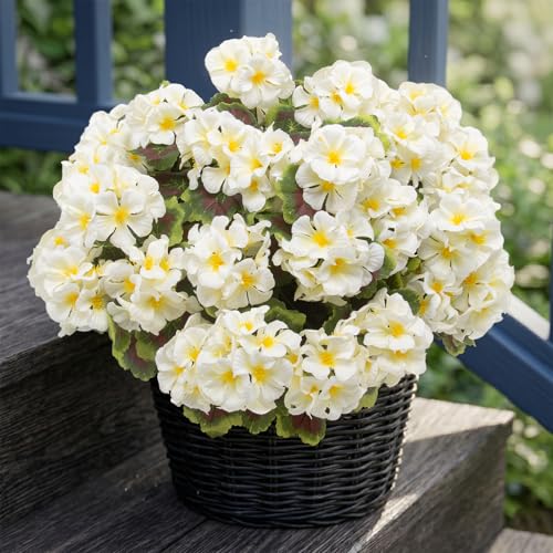 lovemoon 16 Pcs Artificial Geranium Plant with Realistic Silk Flowers and Green Leaves，Faux Geranium Flowers for Indoor Outdoor Home Garden Office Decoration (16, White) - color: White