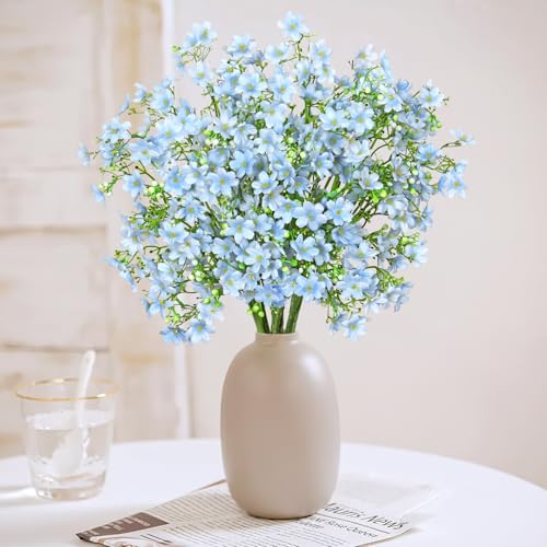 TOCHGREEN 10PCS Artificial Silk Flowers with Long Stems Faux Bulk Babys Breath Flowers Fake Silk Flowers Bouquet for Floral Arrangement Tall Vase Home Wedding Table Centerpieces Decor (Light Blue) - color: Light Blue