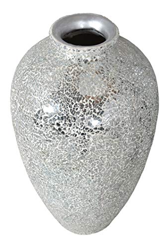 Glamorous Nilexus Vase Silver Mirrored Mosaic Glass Urn 32" H