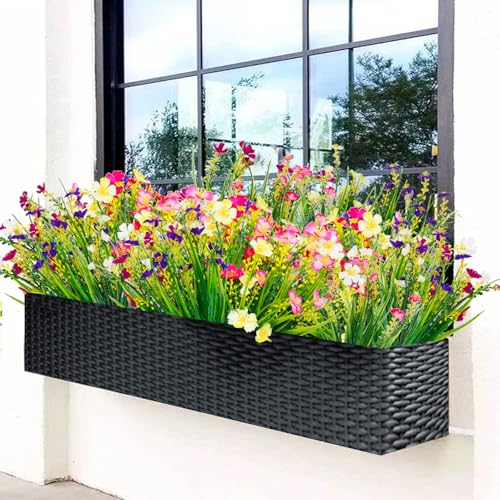 12 Bundles Artificial Outdoor Flowers Fake Silk Plants Spring Decoration Indoor Outside Hanging Plants UV Resistant Faux Flowers for Outdoor Planters Porch Window Box Garden
