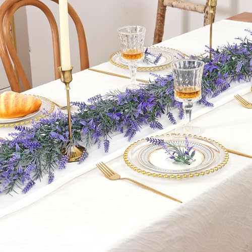 TOCHGREEN 6FT 1PCS Spring Summer Lavender Garland Artificial Purple Flower Garlands Faux All Year Lavender Garlands for Home Indoor Door Mantle Window Wall Arch Farmhouse Wedding Stair Table Decor - color: 1pcs