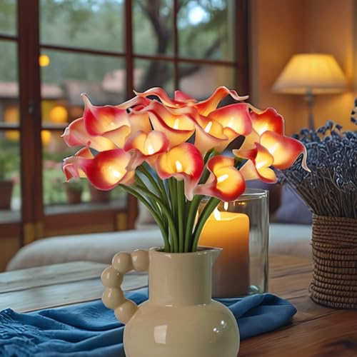 20pcs Lighted Artificial Calla Lily Bouquet Lamp Faux Floarl Night Light Real Touch Flower Night Lamp LED Calla Lily lighted Artificial Flower for Holiday Gifts Home Kitchen Decor(Pink, No Vase) - color: Pink