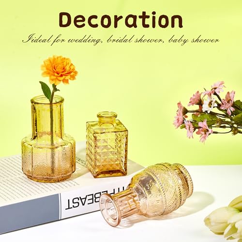 12 Pack Glass Bud Vase Set, Small Flower Vase Set Bud Vases for Wedding Centerpiece Table Decor, Vintage Small Vases for Room Home Dining Party Table Center Decor (Amber Set, 12 Pack) - color: Amber Set, size: 12 Pack