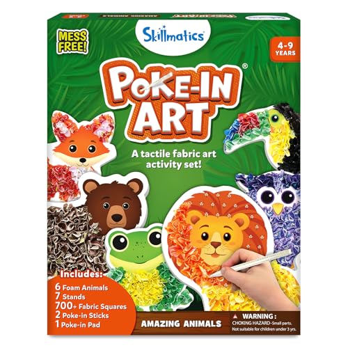 Skillmatics Poke-in Art – Animals, Mess-Free DIY Wood Craft Kit for Kids, Creative Fine Motor Activity, Pretend Play & Room Decor, Gift for Girls & Boys Ages 4, 5, 6, 7, 8, 9 - style: Animals