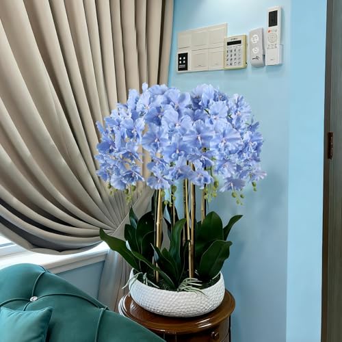 Orchids Artificial Flowers,6PCS Silk Blue Orchid Stems Realistic Artificial Phalaenopsis Flowers 36" Fake Orchid for Wedding Party Office Home Décor (Light Blue) - color: Light Blue