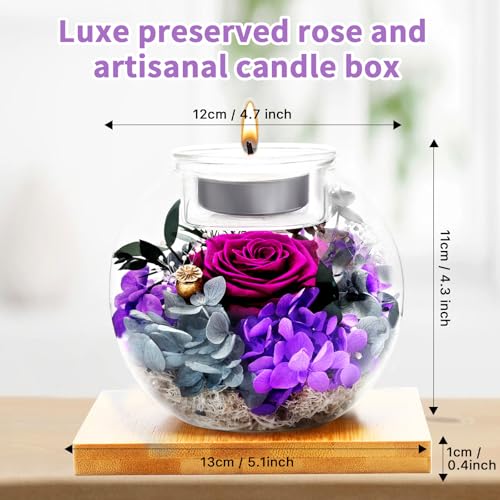 Flowers for Delivery, Preserved Flower in Glass Dome with Scented Candle, Long Lasting Rose Gifts for Women Wife Girlfriend on Christmas Mothers Day Valentines Day Birthday (Purple) - color: Purple