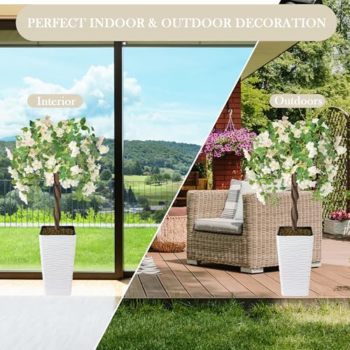 Artificial Cherry Blossom Tree 4FT, Fake Floral Tree with White Planter, Decorative Topiary Plant, for Home Porch Decor in/Outdoor - color: White, size: 4ft